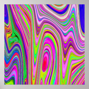 Trippy Yellow and Pink Abstract Groovy Retro Art Poster