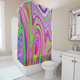 Trippy Yellow and Pink Abstract Groovy Retro Art Shower Curtain
