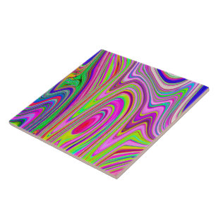 Trippy Yellow and Pink Abstract Groovy Retro Art Tile