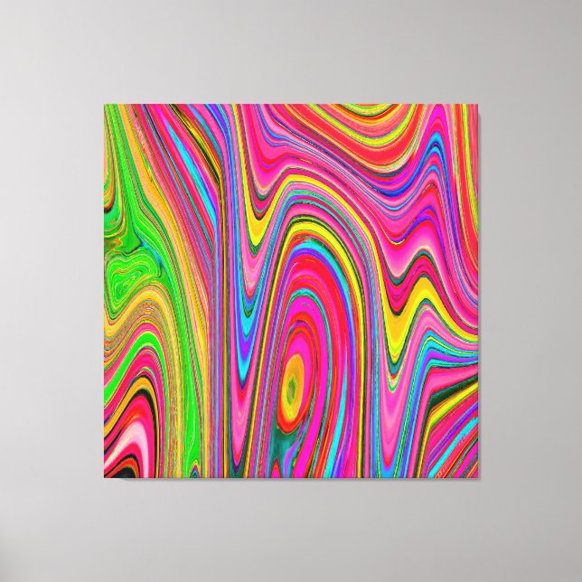 Trippy Yellow, Red and Blue Abstract Groovy Art Canvas Print (Front)