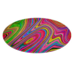 Trippy Yellow, Red and Blue Abstract Groovy Art Cutting Board