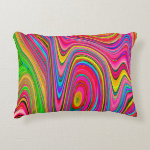 Trippy Yellow, Red and Blue Abstract Groovy Art Decorative Cushion