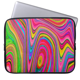 Trippy Yellow, Red and Blue Abstract Groovy Art Laptop Sleeve