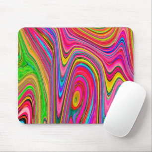 Trippy Yellow, Red and Blue Abstract Groovy Art Mouse Mat