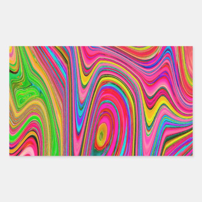 Trippy Yellow, Red and Blue Abstract Groovy Art Rectangular Sticker (Front)