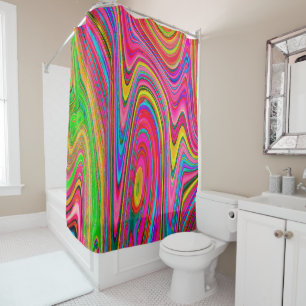 Trippy Yellow, Red and Blue Abstract Groovy Art Shower Curtain