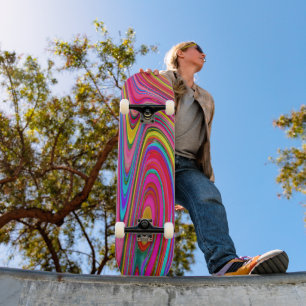 Trippy Yellow, Red and Blue Abstract Groovy Art Skateboard