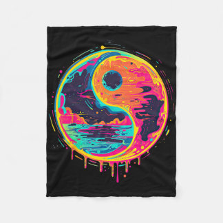 Trippy Yin Yang Zen Cosmic Yoga Design Vaporwave P Fleece Blanket