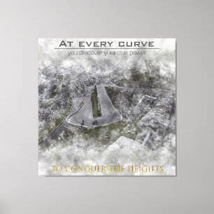 Triptych of a cyclist going up a port with curve canvas print