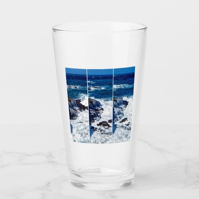 Triptych Of Crashing Waves On Rocks Glass (Front)