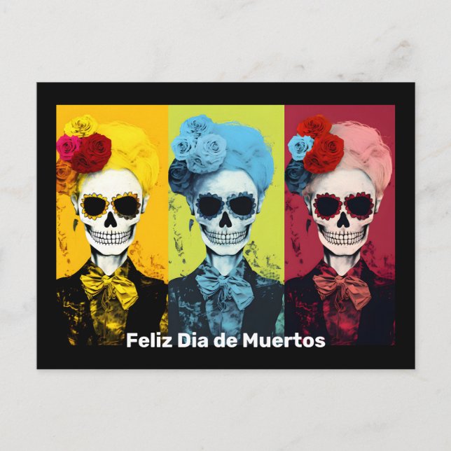 Triptych of Dia de Muertos Calavera Catrina Postcard (Front)