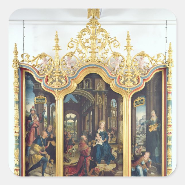 Triptych of the Adoration of the Infant Christ Square Sticker (Front)