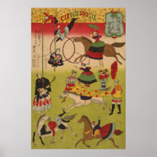 Triptych Print Shows Circus At Yasukuni Jinja