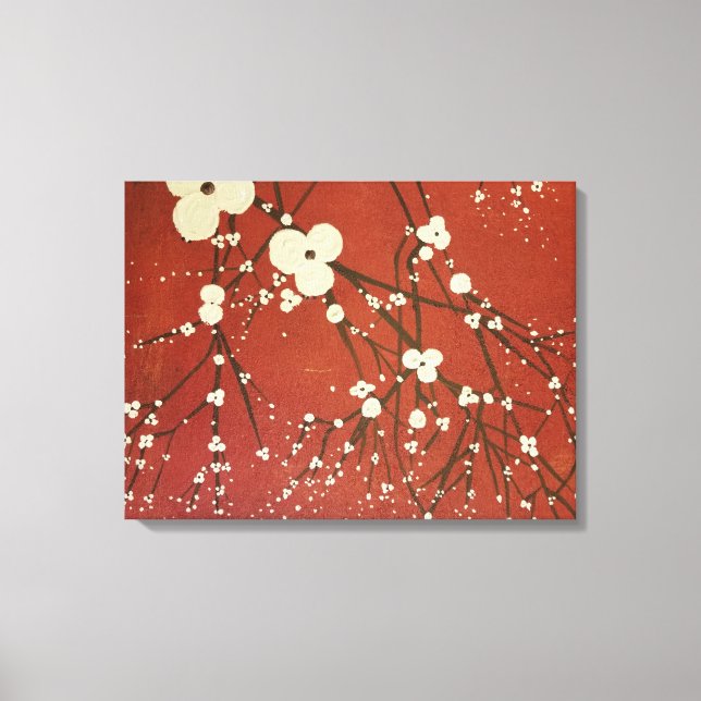 Triptych Red Wall Art Modern Flowers Japanese (Front)
