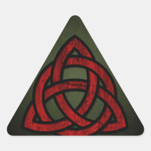 Triquet Celtic Knot (red & black on grunge green) Triangle Sticker
