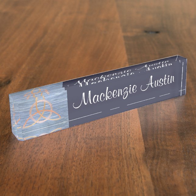 Triquetra Abstract | Blue Gold Celtic Trinity Knot Nameplate (Side)