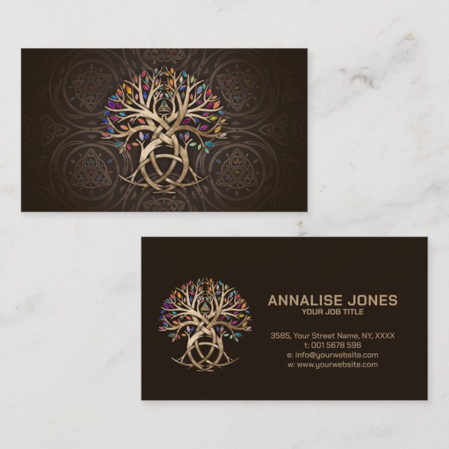 Triquetra Tree of life Colourful leaves Business Card (Front/Back)