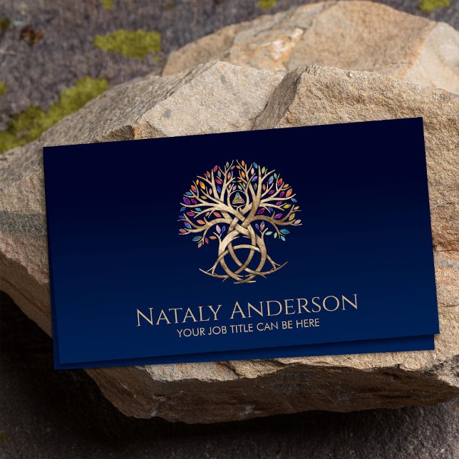 Triquetra Tree of life Colourful leaves Business Card (Creator Uploaded)