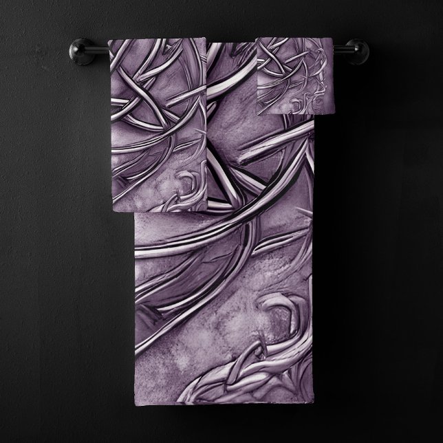 Triquetra Trinity Knot Lavender Purple Faux Metal Bath Towel Set (Creator Uploaded)