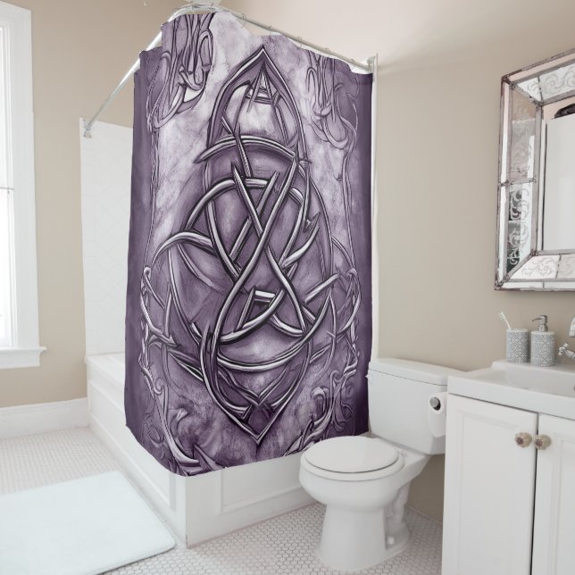 Triquetra Trinity Knot Lavender Purple Faux Metal Shower Curtain (In Situ)