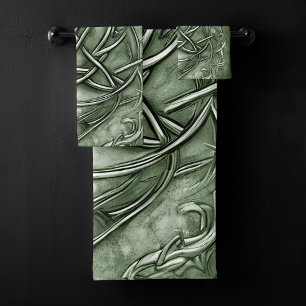 Triquetra Trinity Knot Sage Green Faux Metallic Bath Towel Set