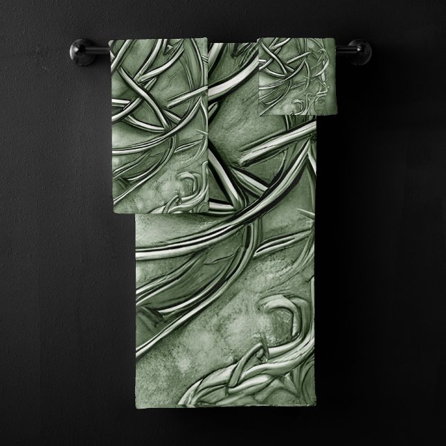 Triquetra Trinity Knot Sage Green Faux Metallic Bath Towel Set (Creator Uploaded)