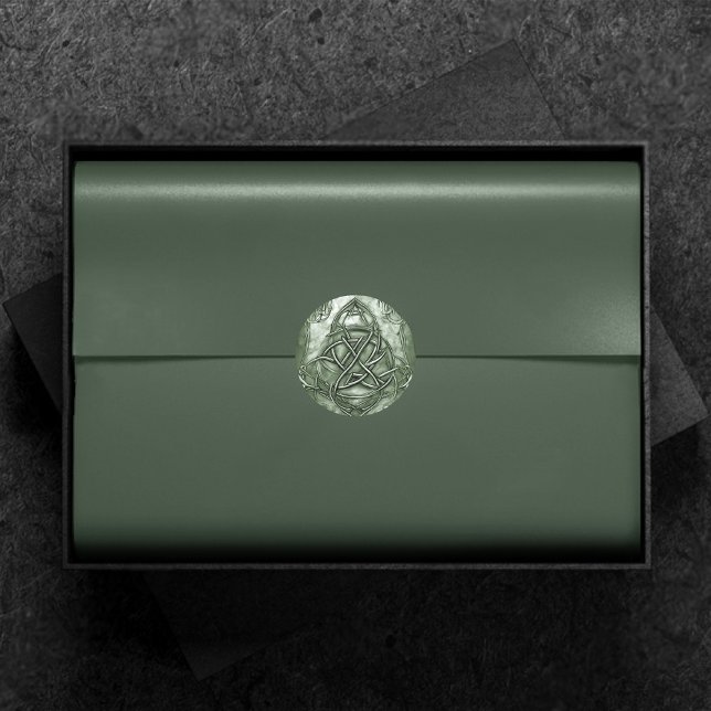 Triquetra Trinity Knot Sage Green Faux Metallic Classic Round Sticker (Creator Uploaded)