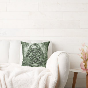 Triquetra Trinity Knot Sage Green Faux Metallic Cushion