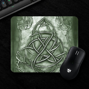 Triquetra Trinity Knot Sage Green Faux Metallic Mouse Mat