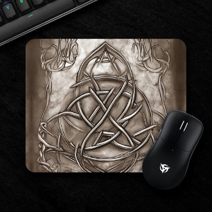 Triquetra Trinity Knot Sepia Faux Metallic Tin Mouse Mat