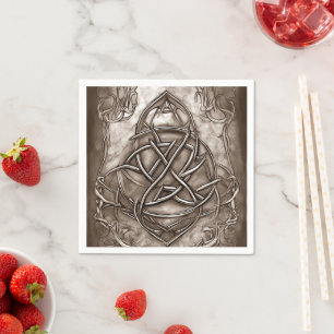 Triquetra Trinity Knot Sepia Faux Metallic Tin Napkin