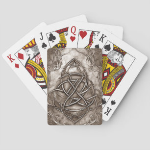 Triquetra Trinity Knot Sepia Faux Metallic Tin Playing Cards
