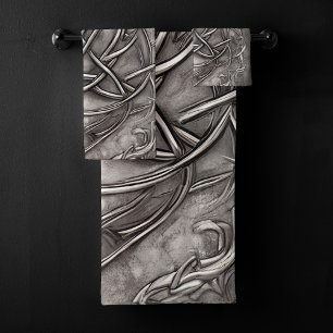 Triquetra Trinity Knot Silvery Pewter Faux Metal Bath Towel Set