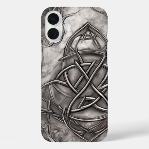 Triquetra Trinity Knot Silvery Pewter Faux Metal iPhone 16 Plus Case
