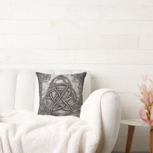 Triquetra Trinity Knot Silvery Pewter Faux Metal Cushion