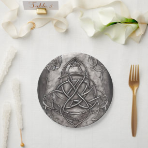 Triquetra Trinity Knot Silvery Pewter Faux Metal Paper Plate