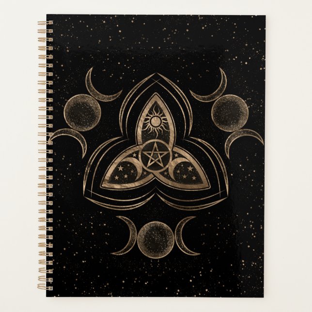 Triquetra Triple Moon Ornament with Pentagram Planner (Front)