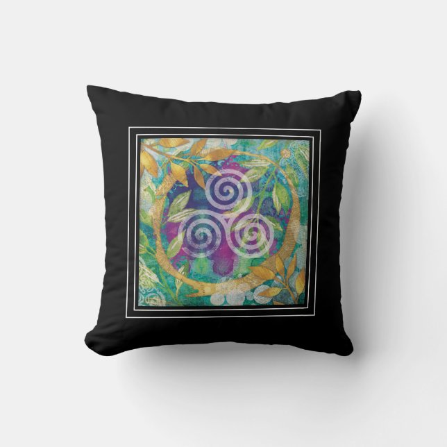 Triskele Celtic Watercolor Bohemian Yoga Cushion (Front)
