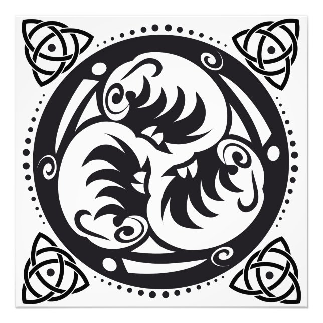 Triskelion Celtic Knot Mandala Design Black Photo Print (Front)