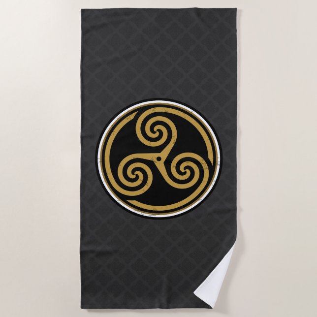 TRISKELION TRIPLE CELTIC SPIRAL BEACH TOWEL (Front)