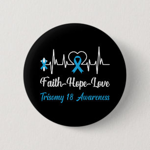 Trisomy 18 Awareness Heartbeat Christian Cross Fai 6 Cm Round Badge