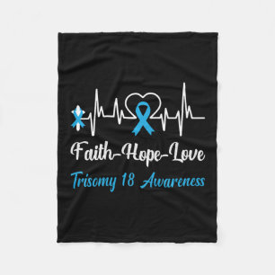 Trisomy 18 Awareness Heartbeat Christian Cross Fai Fleece Blanket