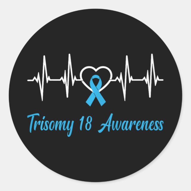 Trisomy 18 Awareness Light Blue Ribbon Love Heartb Classic Round Sticker (Front)