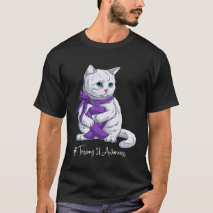 Trisomy 18 Awareness Month Purple Ribbon Cat T-Shirt