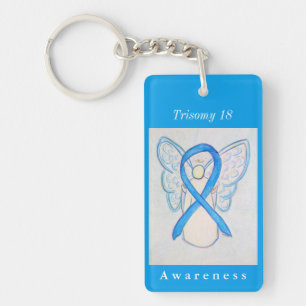 Trisomy 18 Blue Awareness Ribbon Angel Keychain