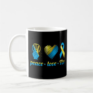 Trisomy 21 Peace Love Down Syndrome Ribbon Heart Coffee Mug