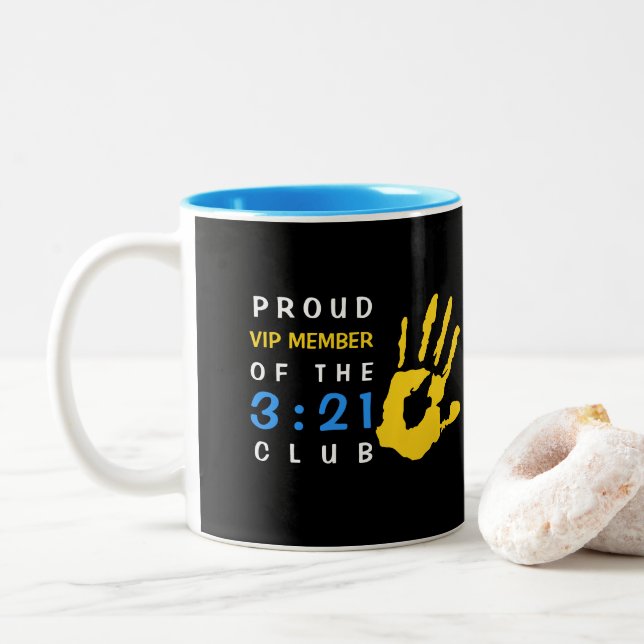 Trisomy 21 VIP Member Club Down Syndrome Awareness Two-Tone Coffee Mug (With Donut)