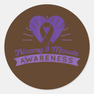 Trisomy 9 Awareness Day Purple Ribbon Mum Dad Classic Round Sticker