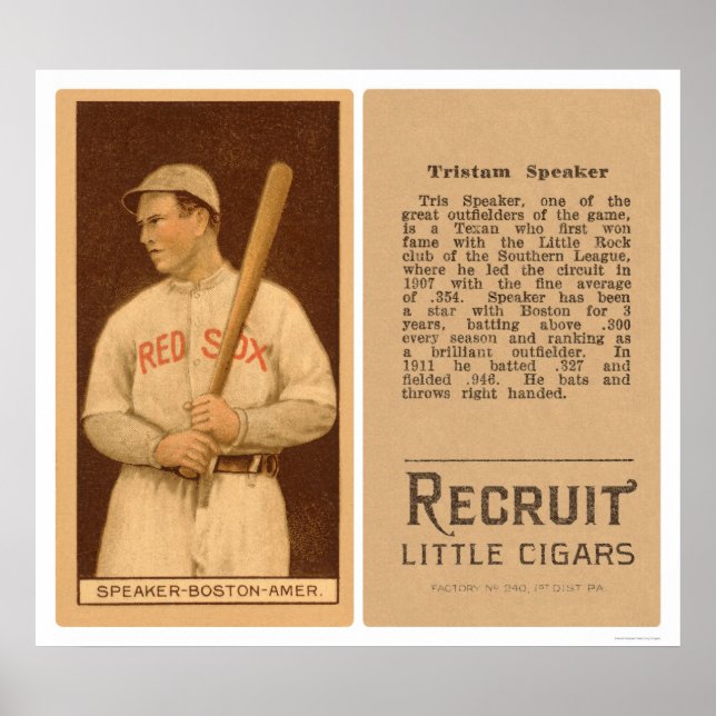 Tristam Speaker Red Sox Baseball 1912 Poster (Front)