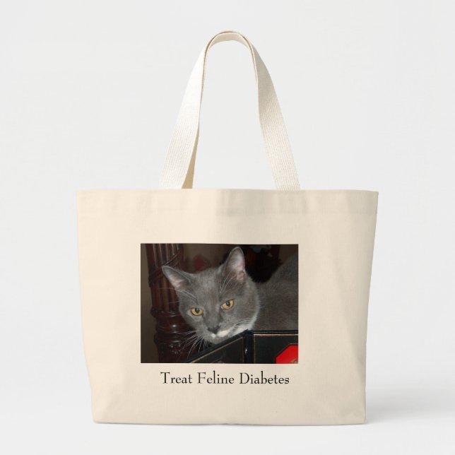 Tristan Bag, Treat Feline Diabetes Large Tote Bag (Front)